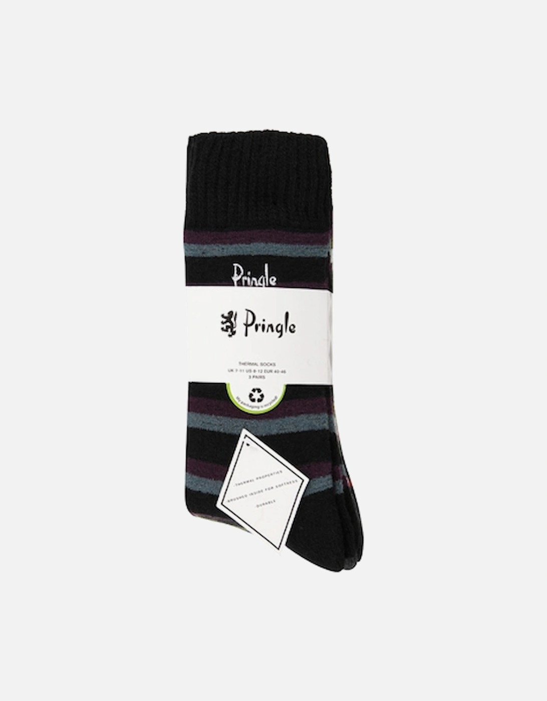 Pringle 3 Pack Thermal Boot Sock Black/Charcoal/Navy Double Stripe