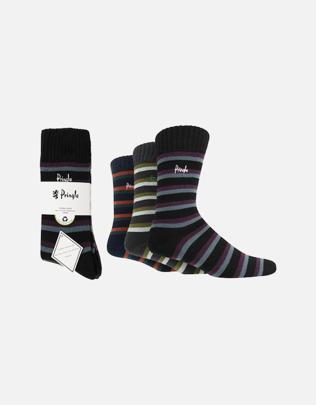 Pringle 3 Pack Thermal Boot Sock Black/Charcoal/Navy Double Stripe