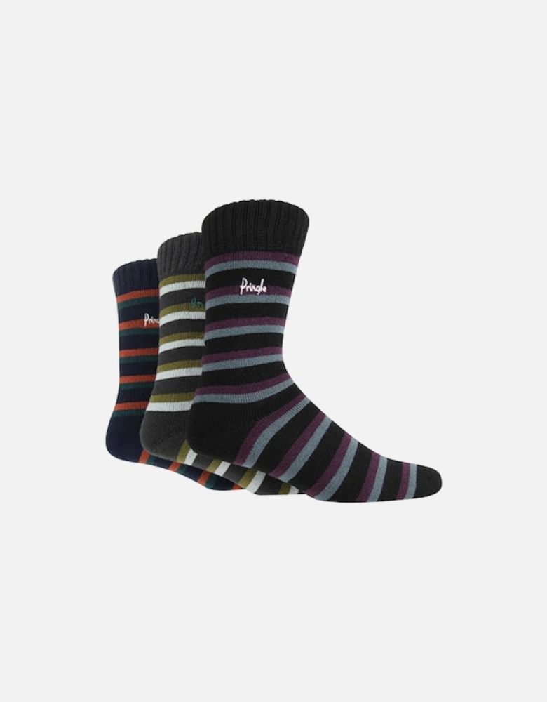 Pringle 3 Pack Thermal Boot Sock Black/Charcoal/Navy Double Stripe