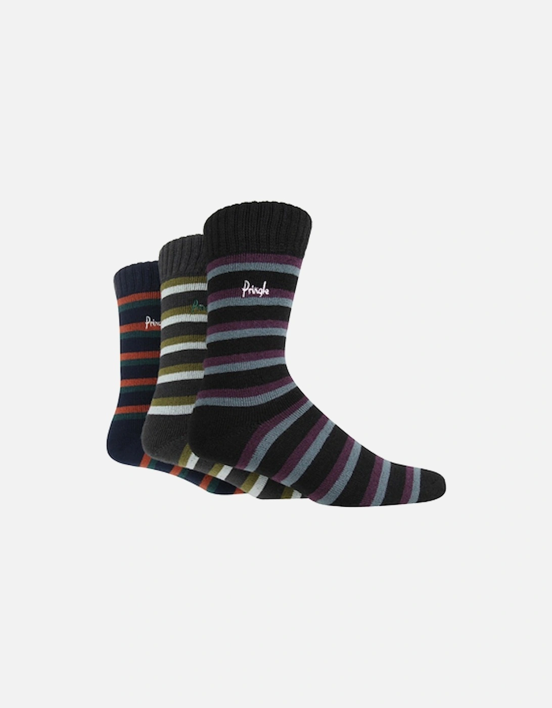 Pringle 3 Pack Thermal Boot Sock Black/Charcoal/Navy Double Stripe, 5 of 4