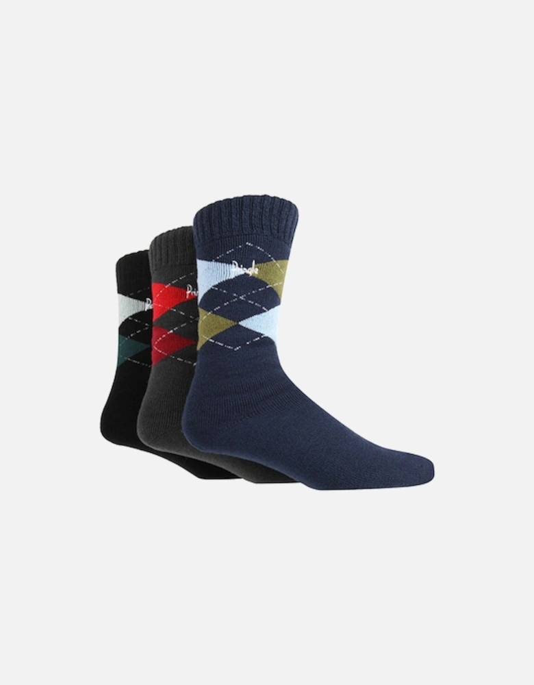 Pringle 3 Pack Thermal Boot Sock Navy/Charcoal/Black With Argyl