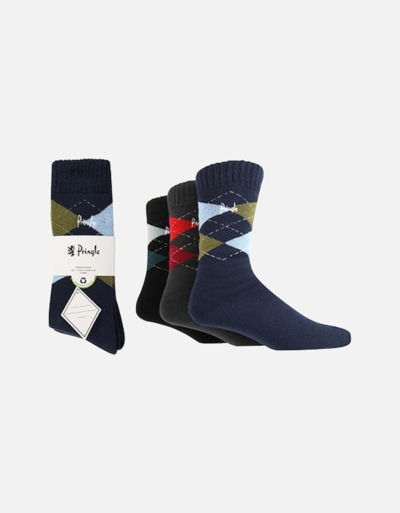 Pringle 3 Pack Thermal Boot Sock Navy/Charcoal/Black With Argyl