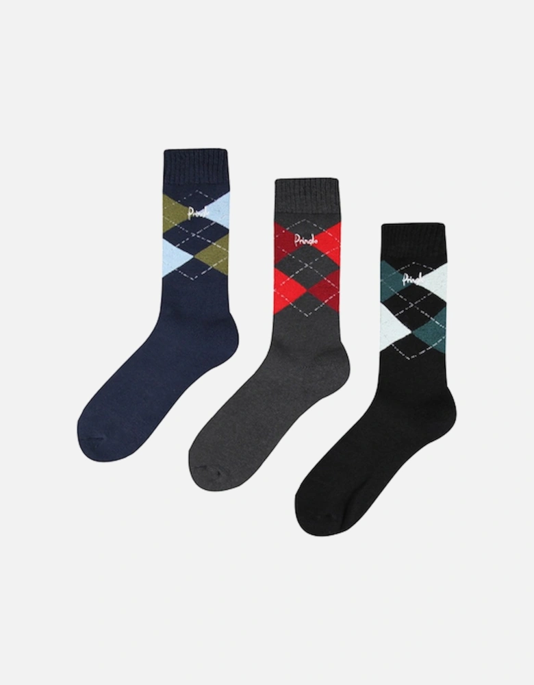 Pringle 3 Pack Thermal Boot Sock Navy/Charcoal/Black With Argyl