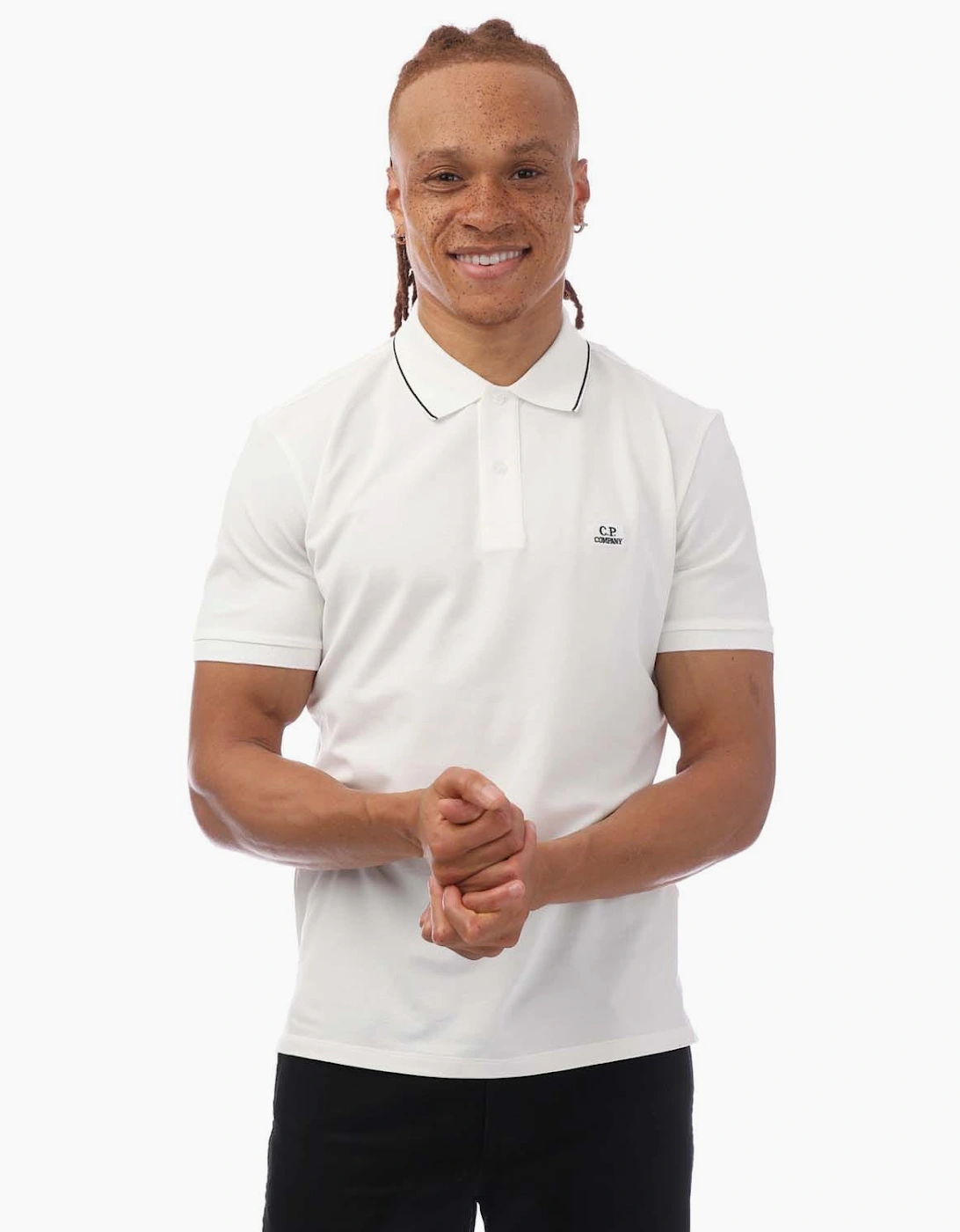 Cp Company Men's White Stretch Piquet Polo Shirt - : 38/Regular M