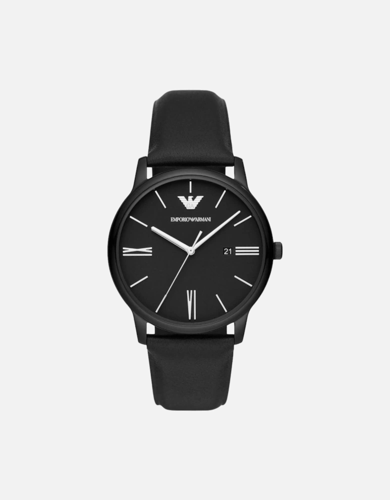 AR11573 Three-Hand Date Black Leather Men’s Watch