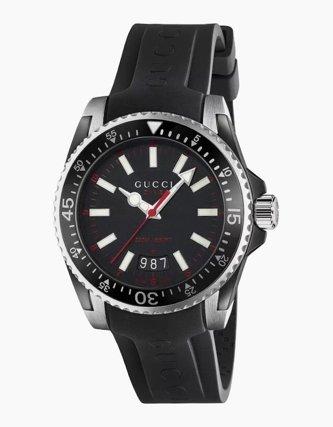Gucci Men's Black Ya136303 Dive Dial Silicone Band Watch Size 8