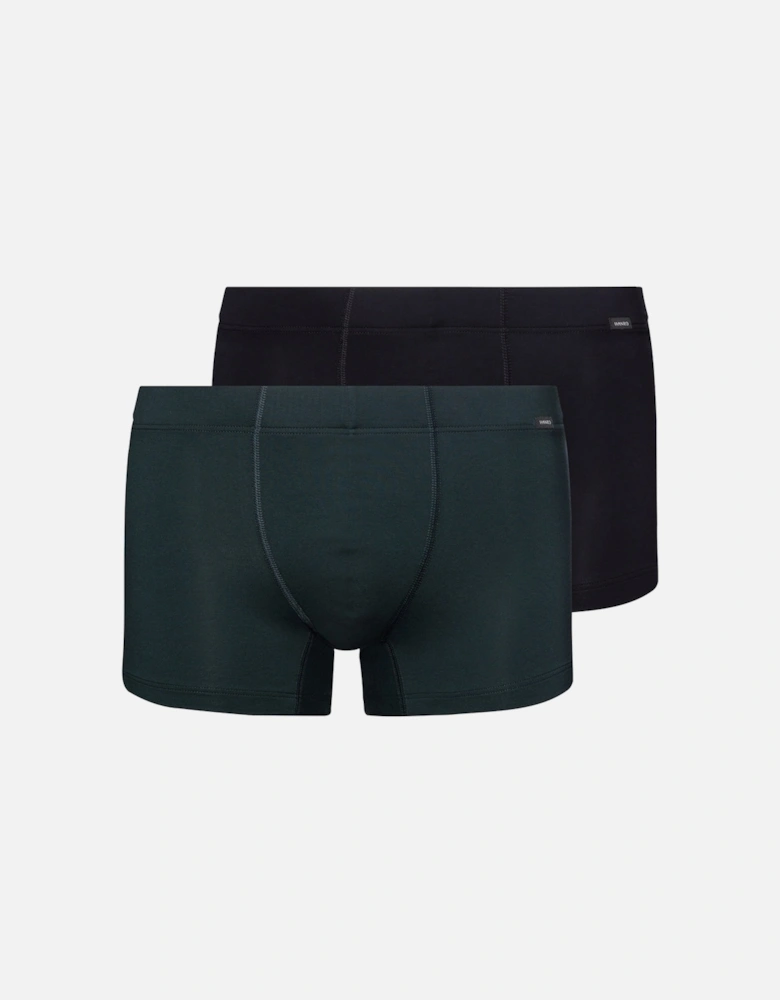 2-Pack Covered Waistband Cotton Essentials Boxer Trunks, Laurel/Black