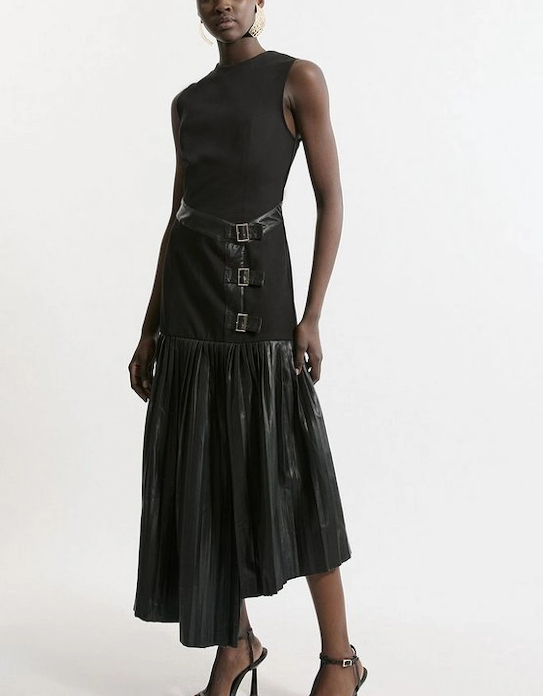 Pu And Ponte Sleeveless Pleated Skirt Maxi Dress, 5 of 4