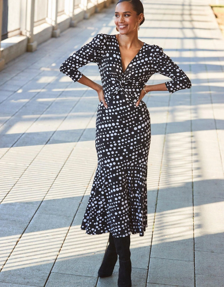 Abstract Print Twist Dress - Black