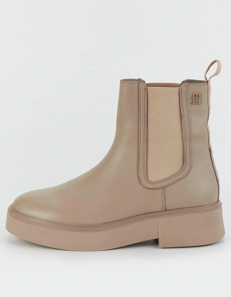 Leather Ankle Chelsea Boots - Beige