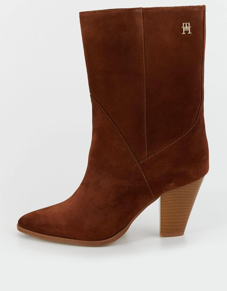 Suede Heeled Cowboy Boots - Brown