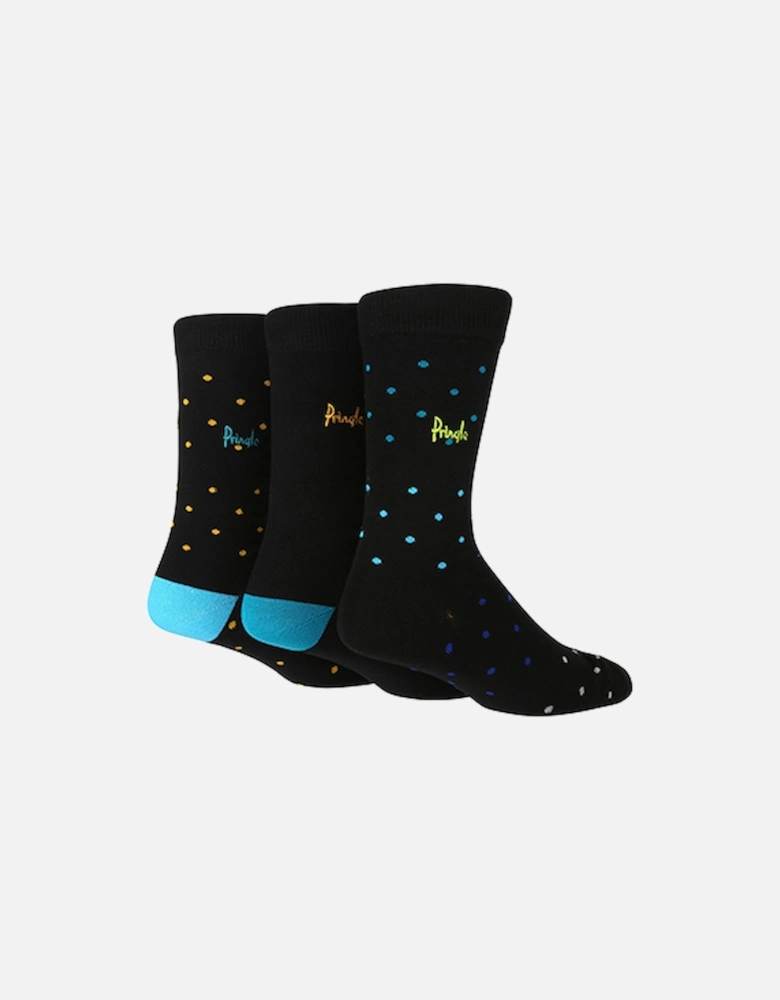 Pringle 3 Pack Bamboo Jacquard Socks Black With Pin Dots