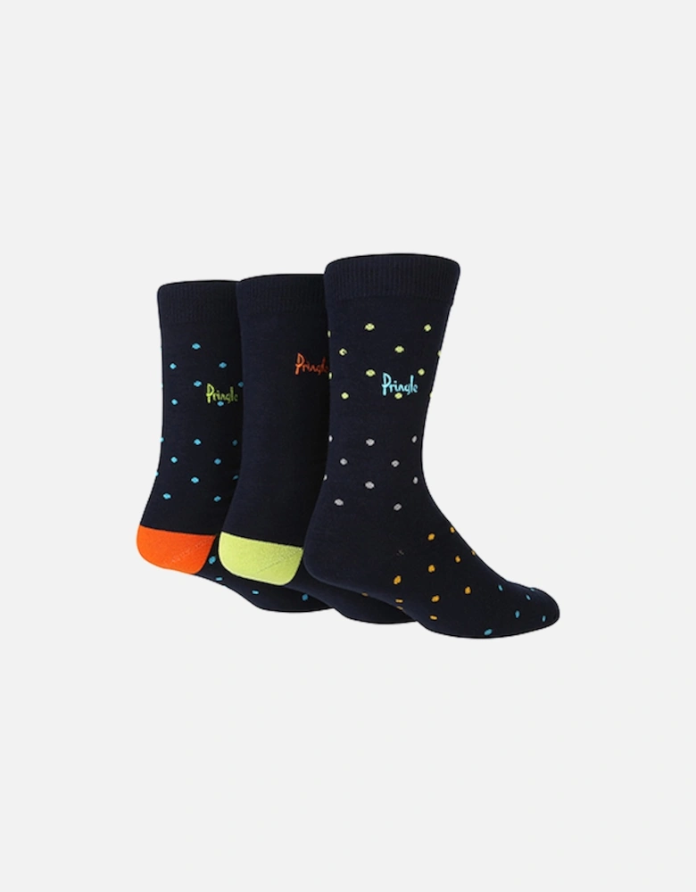 Pringle 3 Pack Bamboo Jacquard Socks Navy With Pin Dots