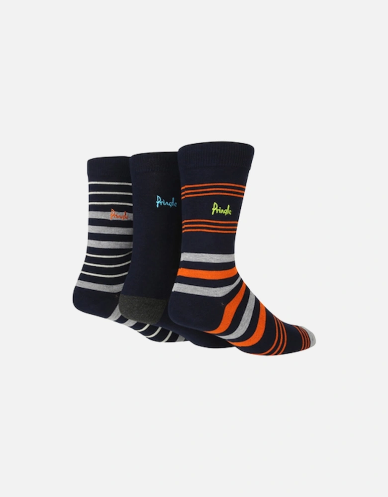 Pringle 3 Pack Bamboo Jacquard Socks Navy With Multi Stripe