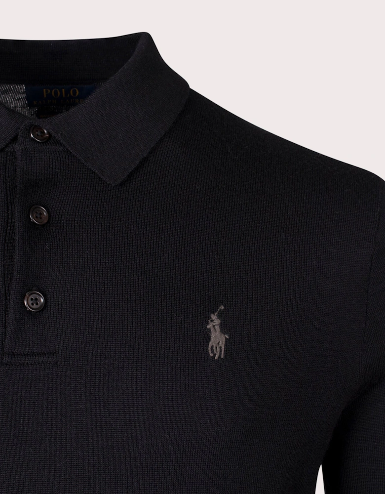 100% Wool Knitted Long Sleeve Polo Shirt