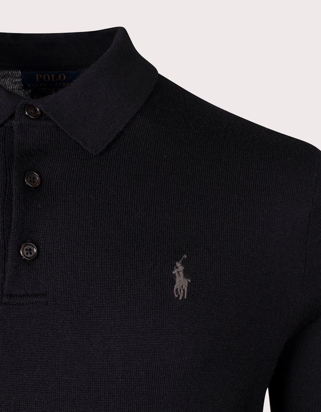 100% Wool Knitted Long Sleeve Polo Shirt