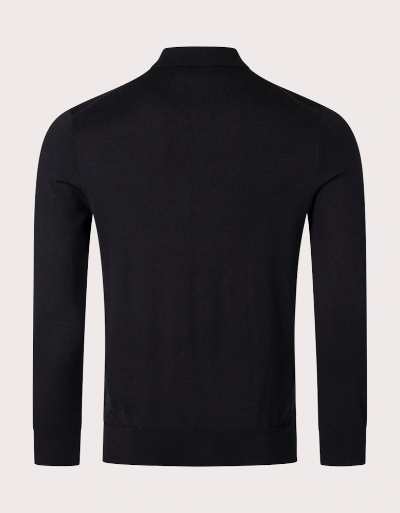 100% Wool Knitted Long Sleeve Polo Shirt