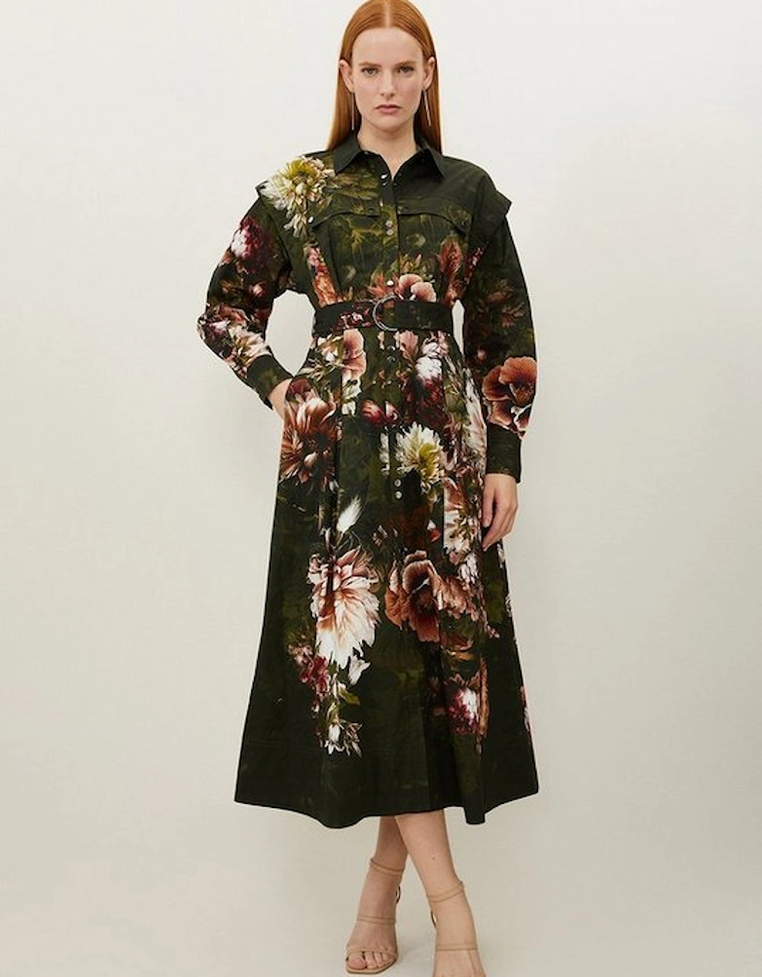 Petite Placed Floral Cotton Sateen Shirt Dress