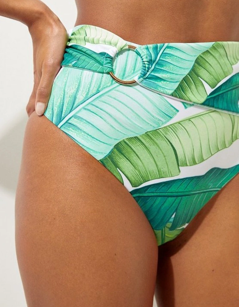 Palm Print High Waisted Bikini Bottoms