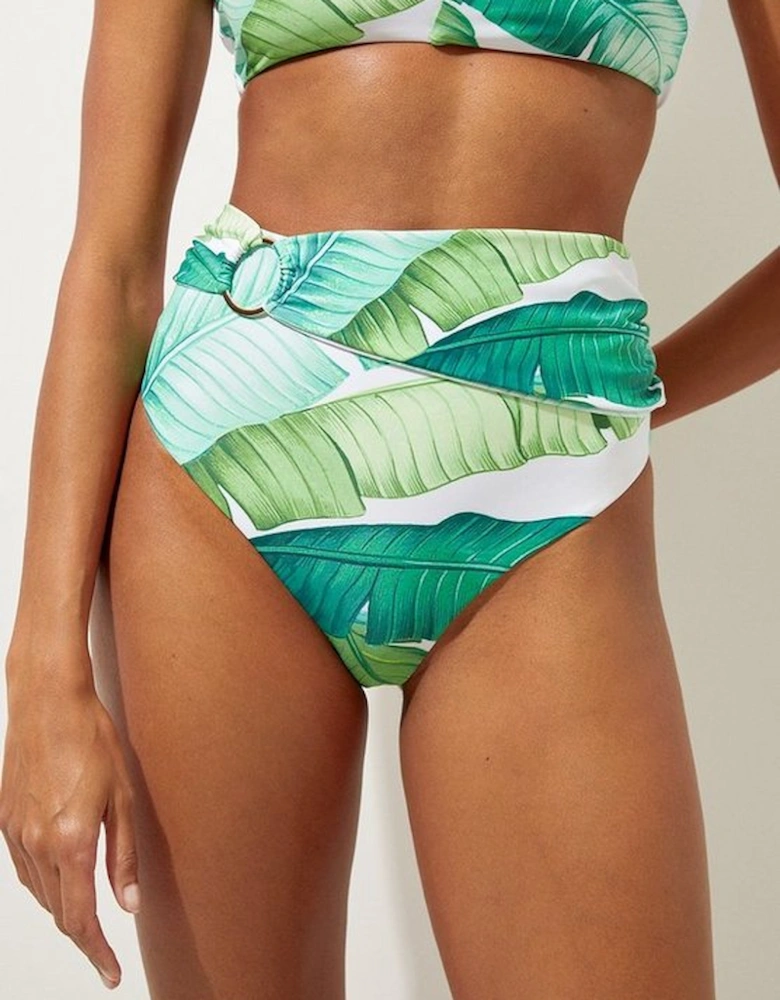 Palm Print High Waisted Bikini Bottoms