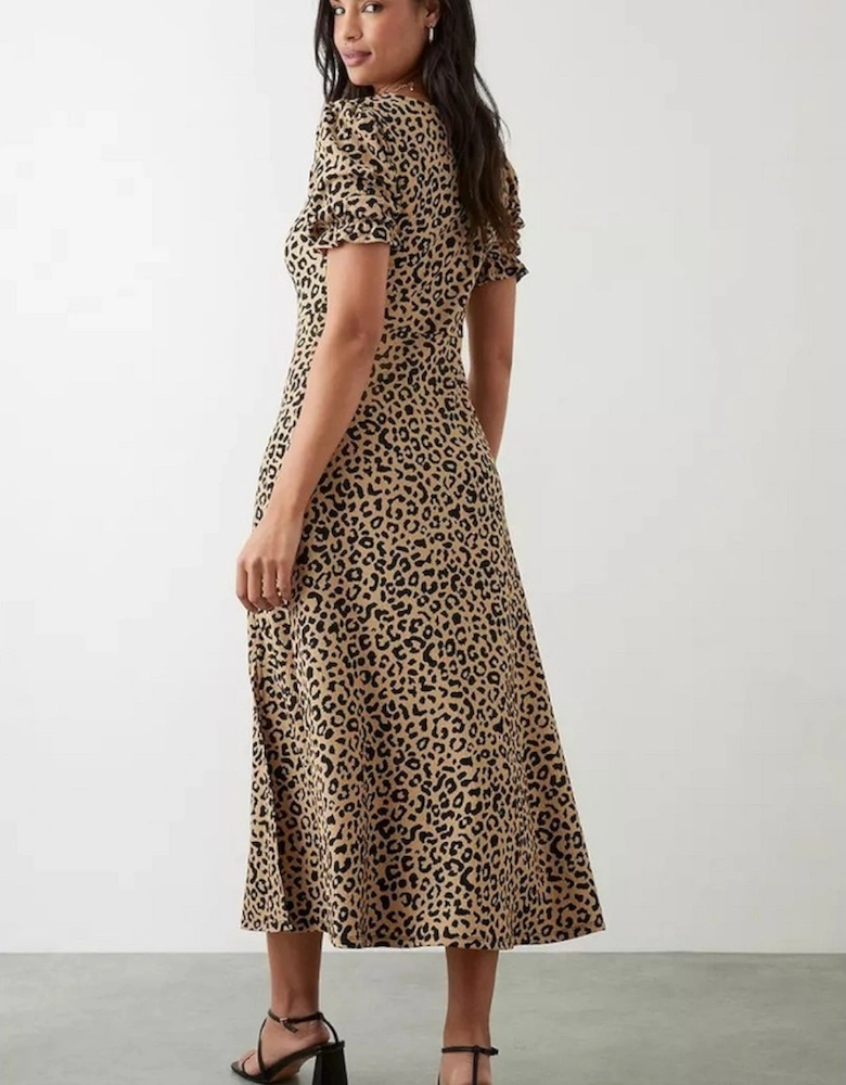 Womens/Ladies Leopard Print Short-Sleeved Midi Dress