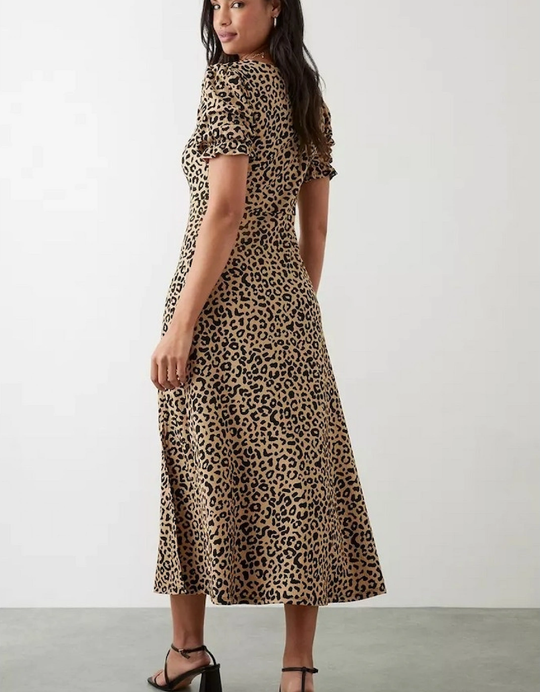 Womens/Ladies Leopard Print Short-Sleeved Midi Dress