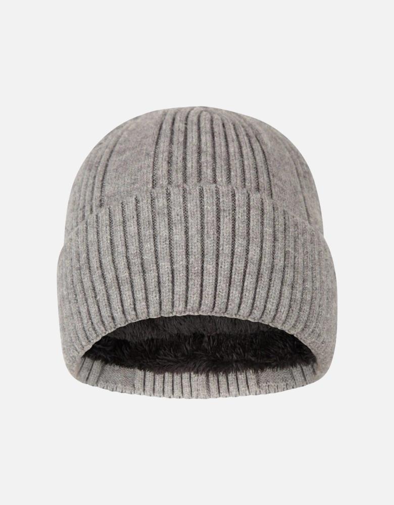 Mens Ribbed Faux Fur Lined Beanie