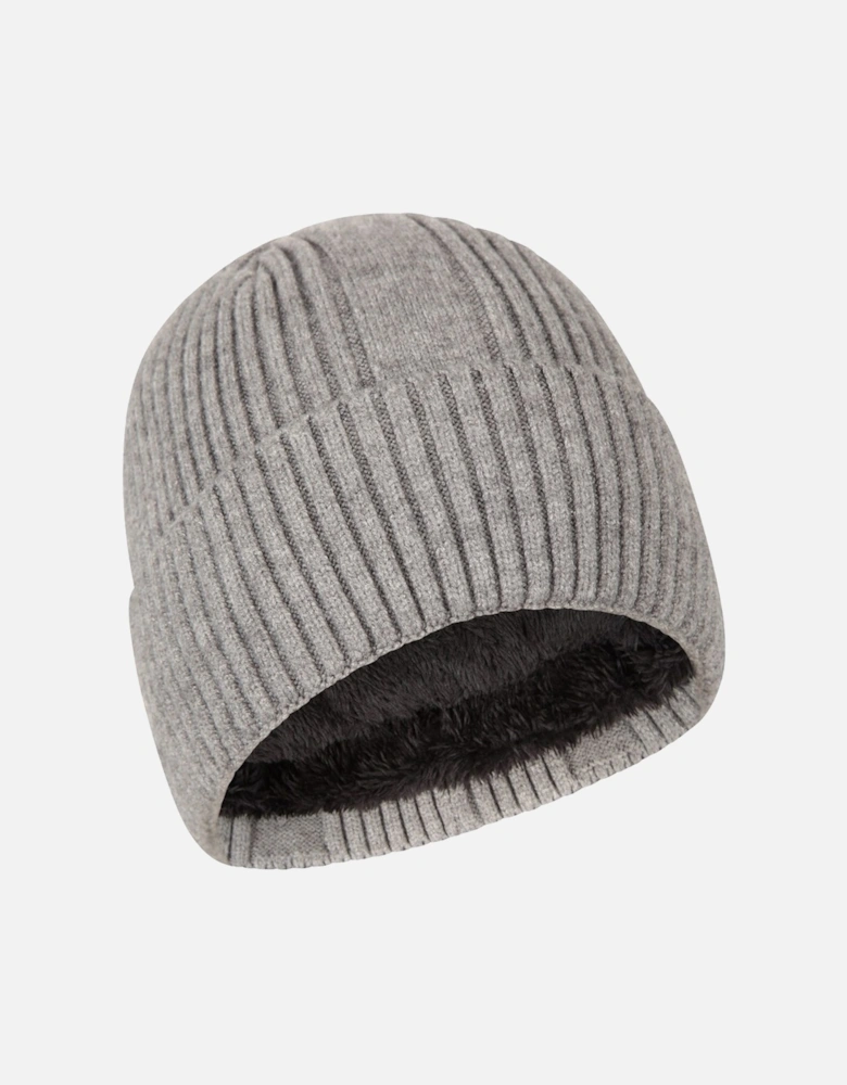 Mens Ribbed Faux Fur Lined Beanie
