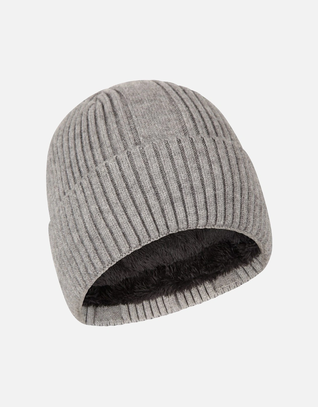 Mens Ribbed Faux Fur Lined Beanie