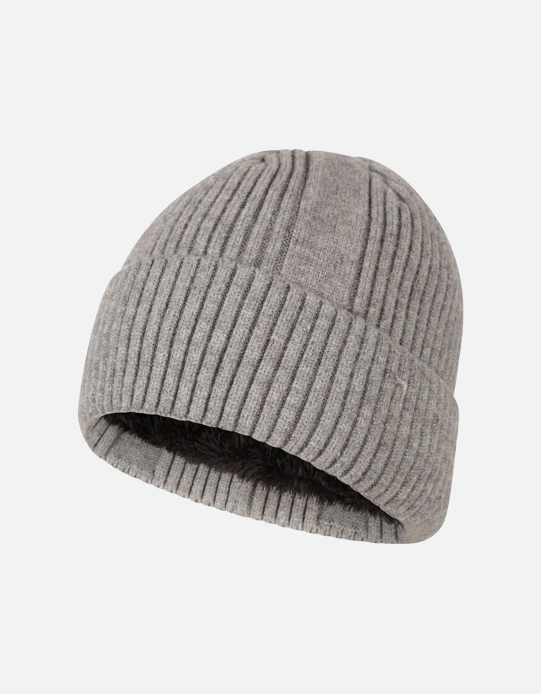 Mens Ribbed Faux Fur Lined Beanie