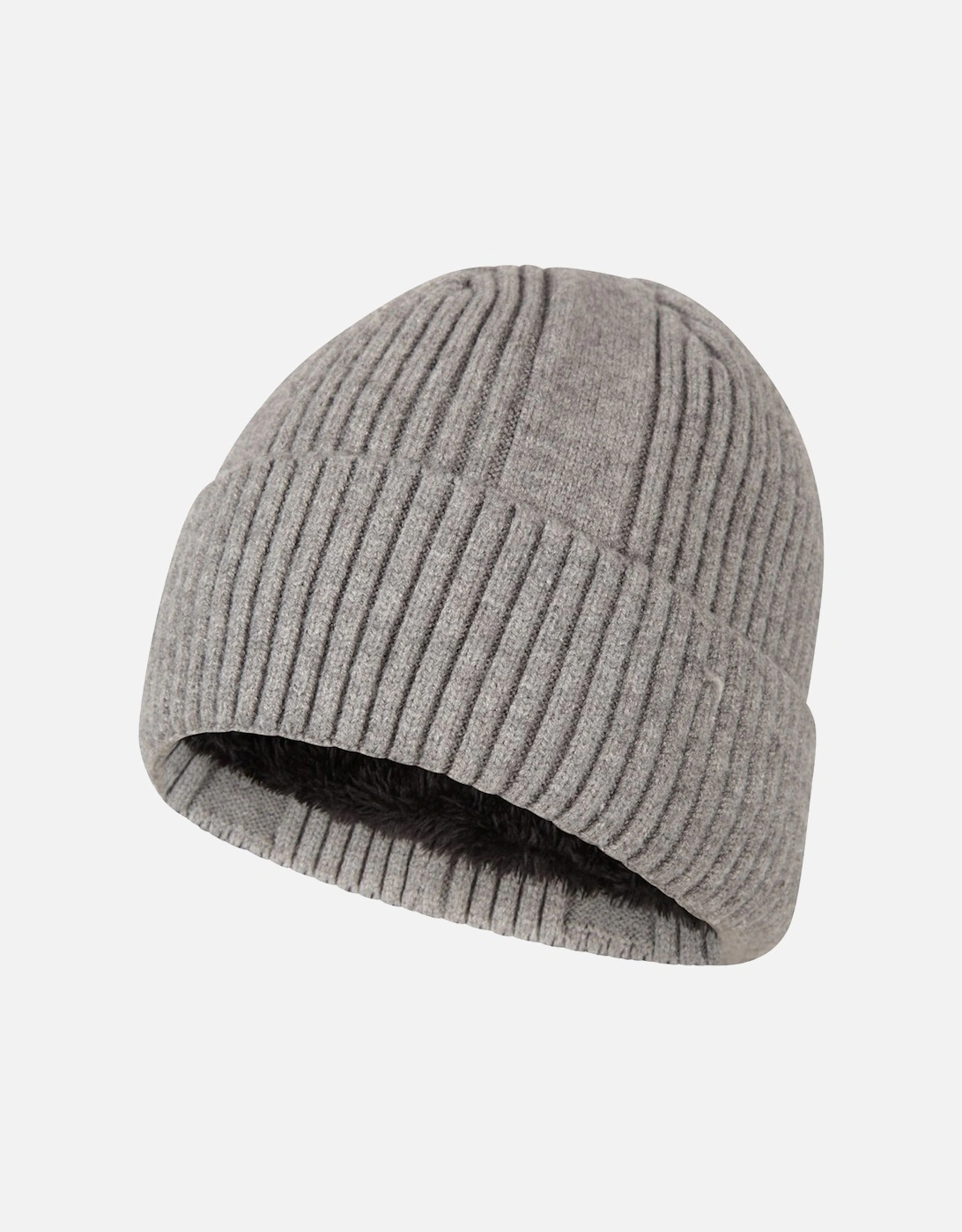Mens Ribbed Faux Fur Lined Beanie