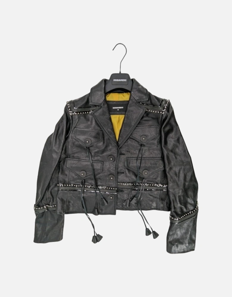 DSQUARED2 Womens Biker Leather Jacket Slim Fit Ladies Zip Up Winter Outwear Coat
