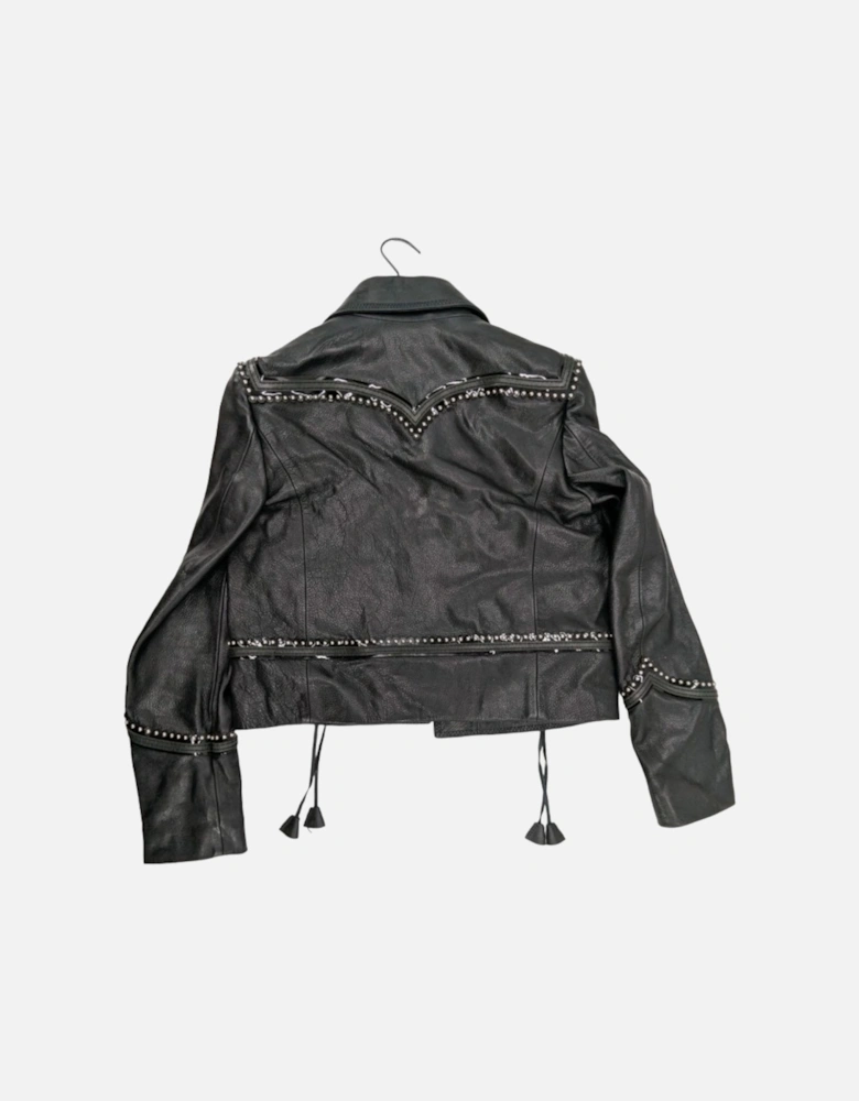 DSQUARED2 Womens Biker Leather Jacket Slim Fit Ladies Zip Up Winter Outwear Coat