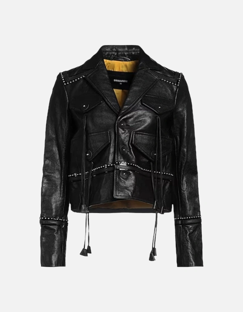 DSQUARED2 Womens Biker Leather Jacket Slim Fit Ladies Zip Up Winter Outwear Coat