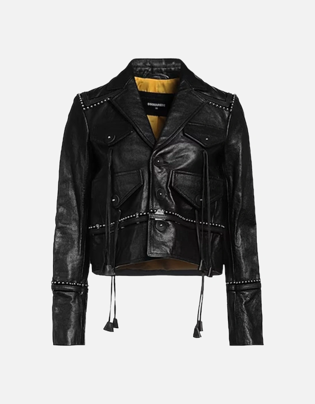 DSQUARED2 Womens Biker Leather Jacket Slim Fit Ladies Zip Up Winter Outwear Coat