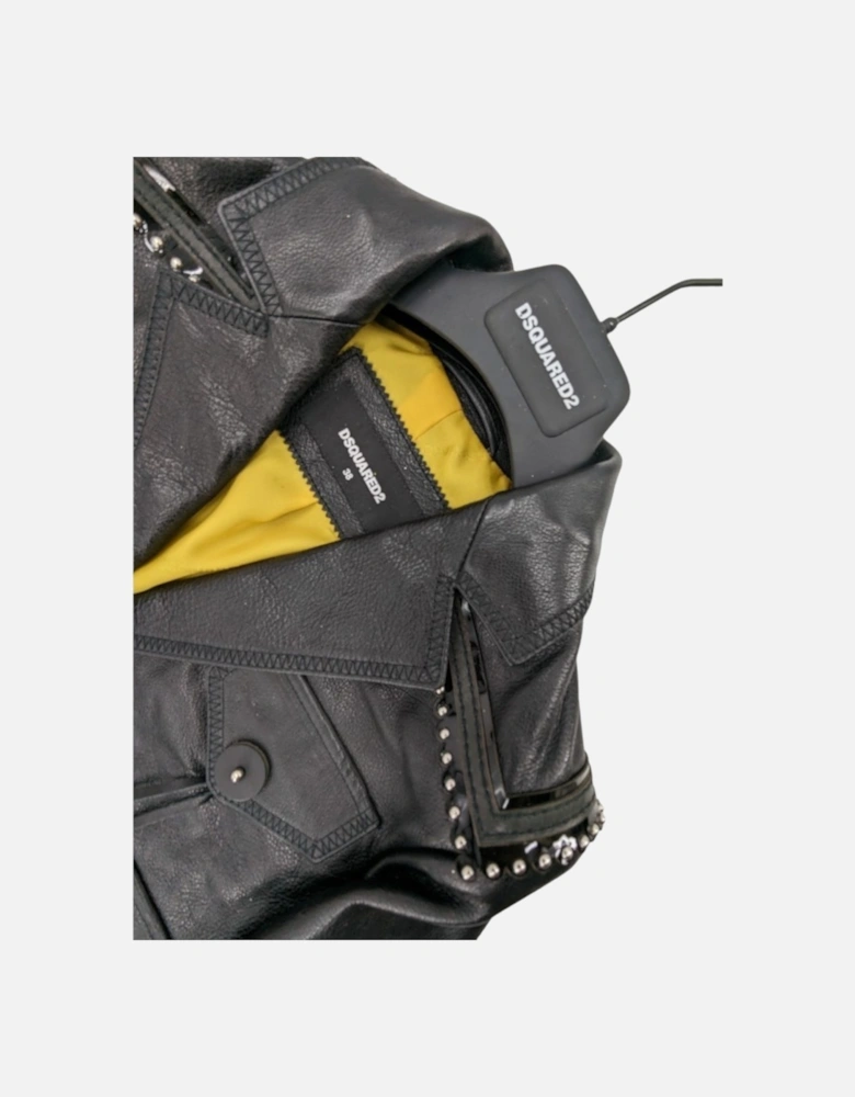 DSQUARED2 Womens Biker Leather Jacket Slim Fit Ladies Zip Up Winter Outwear Coat