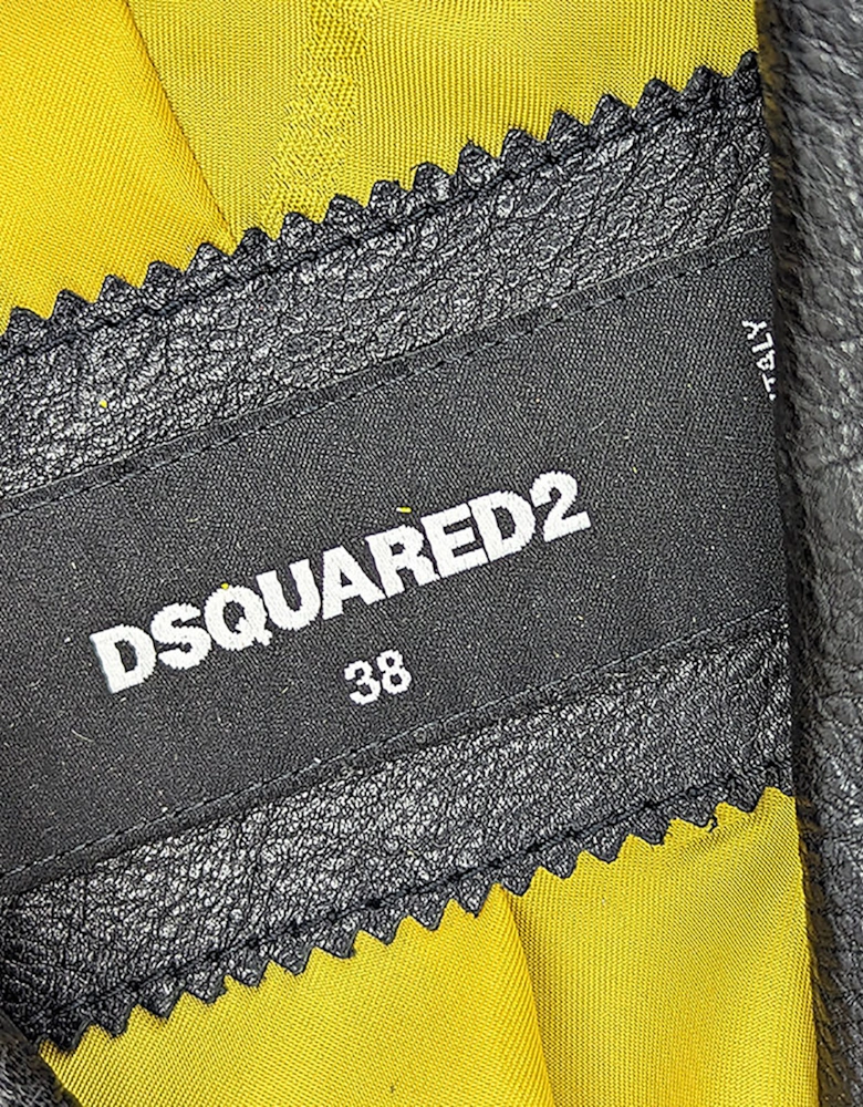 DSQUARED2 Womens Biker Leather Jacket Slim Fit Ladies Zip Up Winter Outwear Coat