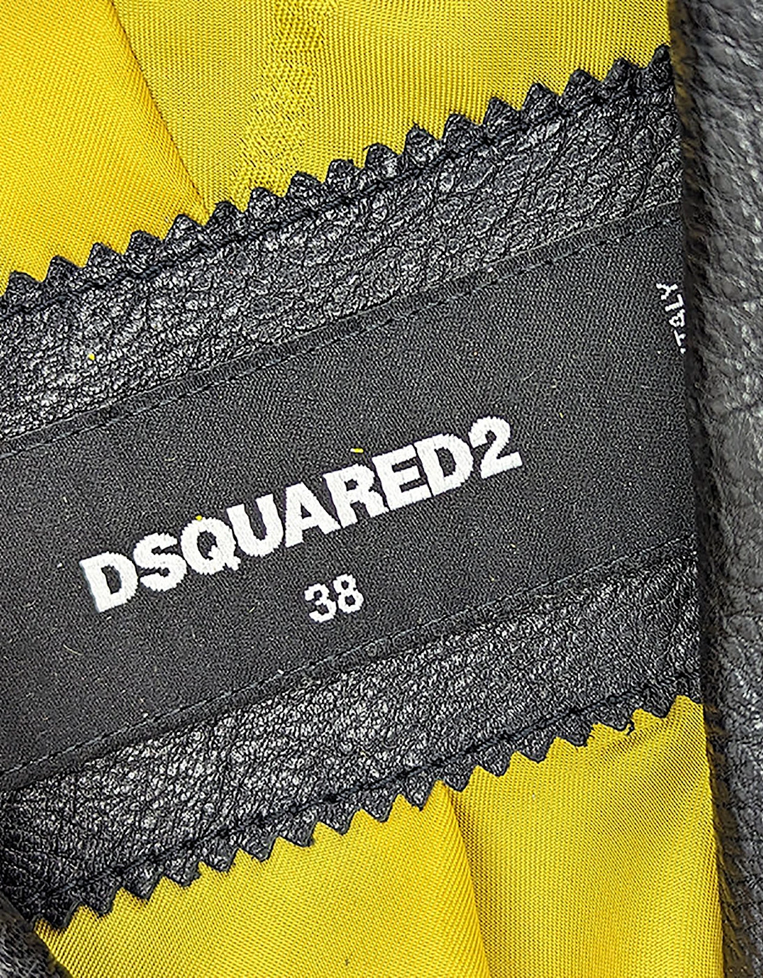 DSQUARED2 Womens Biker Leather Jacket Slim Fit Ladies Zip Up Winter Outwear Coat