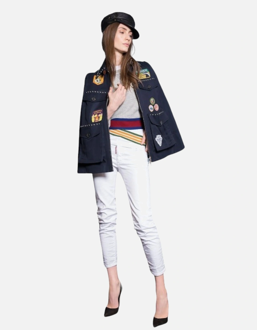 DSQUARED2 Womens Studded Poncho Jacket Winter Casual Coat Patches Resort 2018