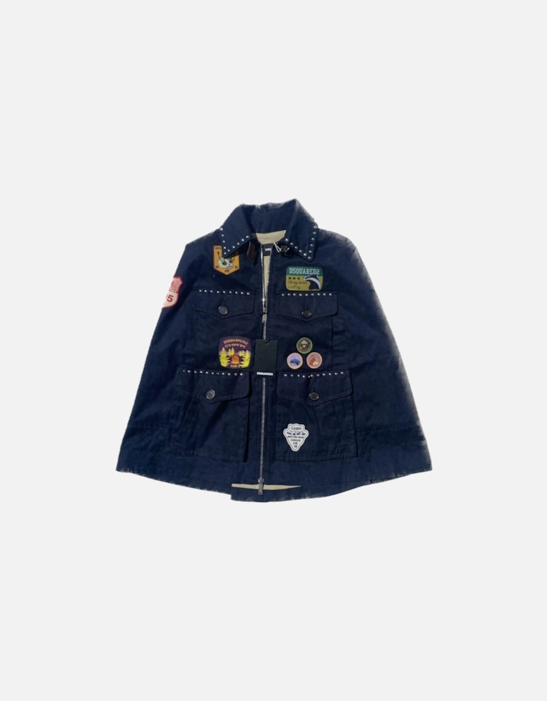 DSQUARED2 Womens Studded Poncho Jacket Winter Casual Coat Patches Resort 2018