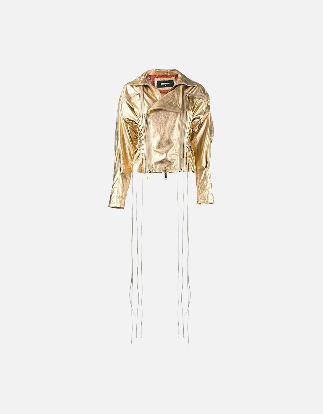DSQUARED2 Womens Biker Jacket Gold Leather Slim Winter Outwear Zip Ladies Coat