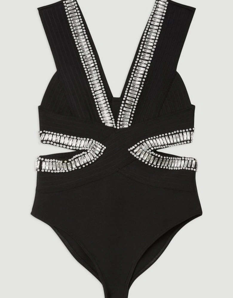 Bandage Embellished Trim Cut Out Swimsuit