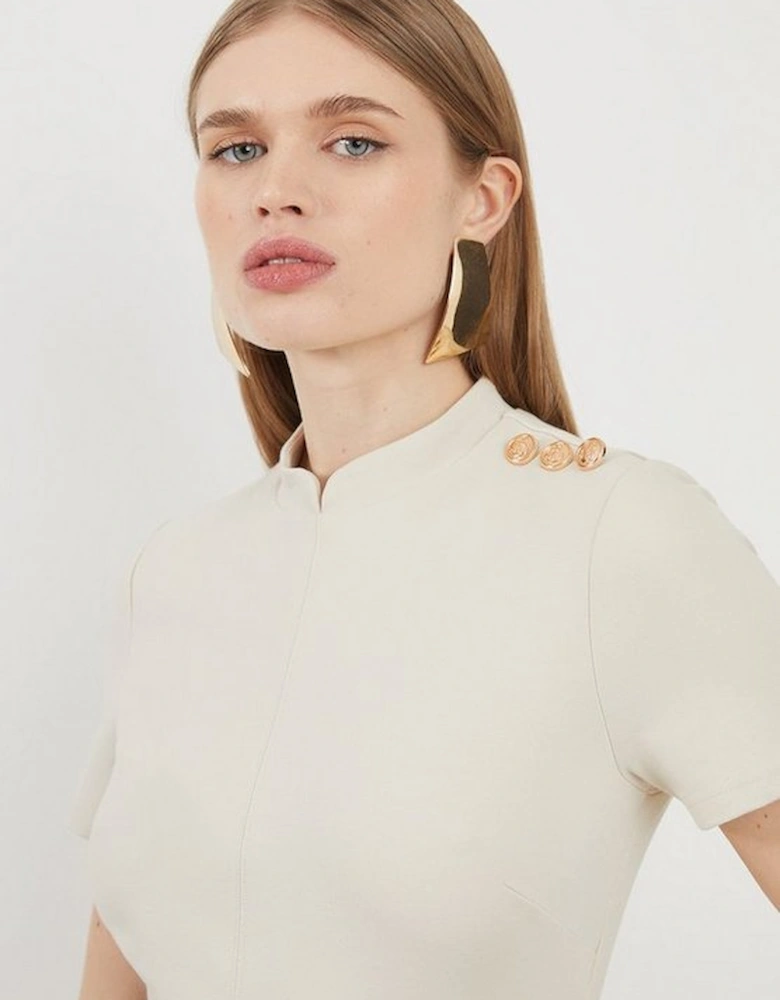 Belted Detail Ponte Jersey Short Sleeve Midi Dress