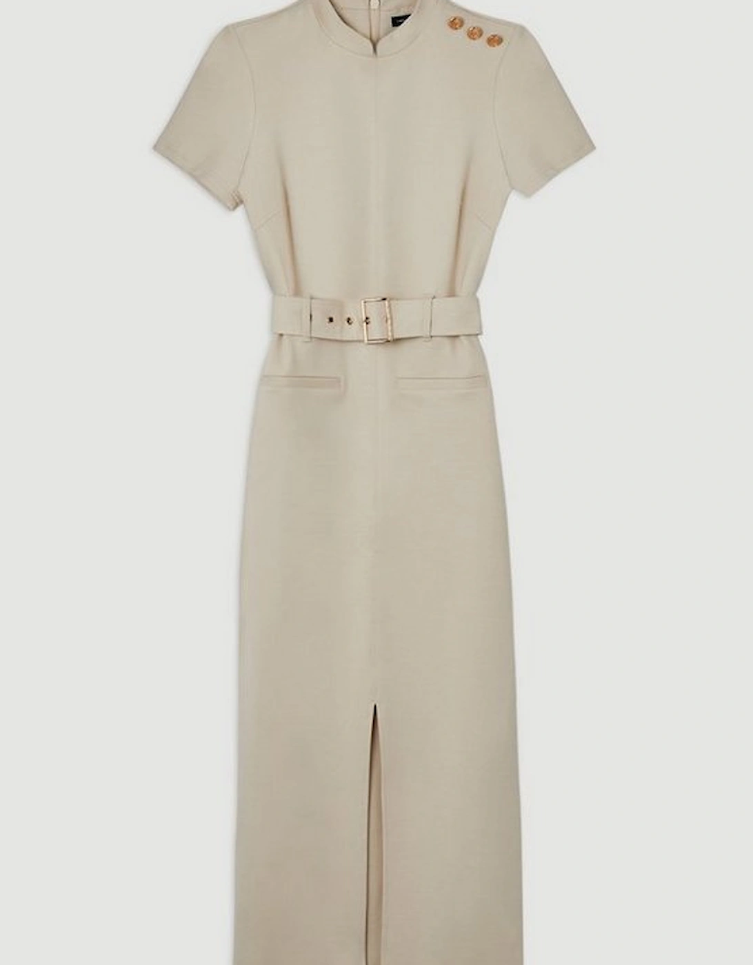 Belted Detail Ponte Jersey Short Sleeve Midi Dress