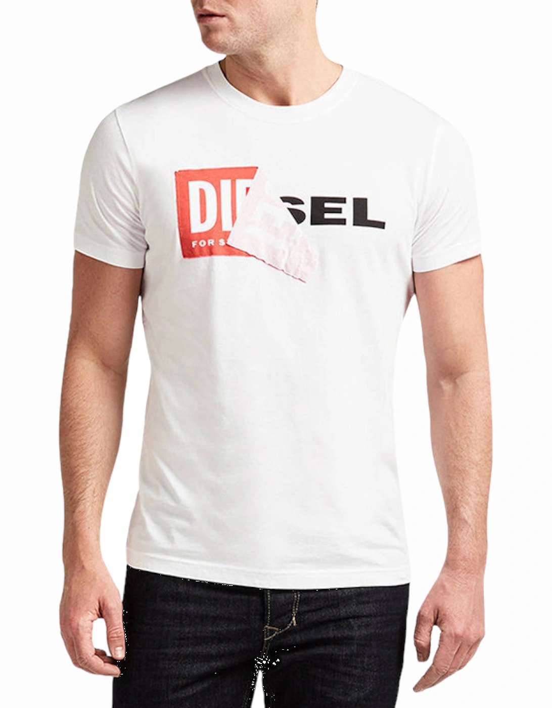 Men's DIESEL T DIEGO QA Mens T Shirt Short Sleeve Crew Neck Slim Fit Casual Cotton Tee - White - Size: 42