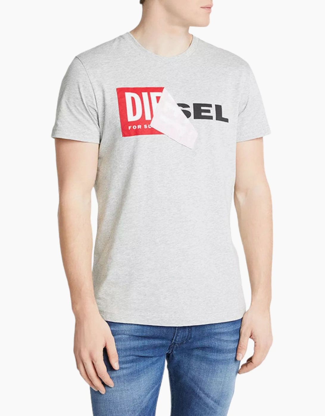 Men's DIESEL T DIEGO QA Mens T Shirt Short Sleeve Crew Neck Slim Fit Casual Cotton Tee - Grey - Size: 40