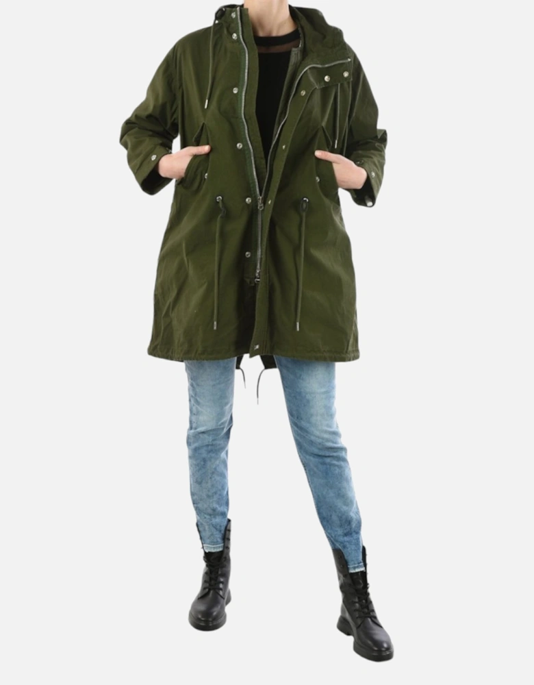 R WIKIBI Womens Parka Jacket Casual Olive Green Winter Long Hooded Coat L