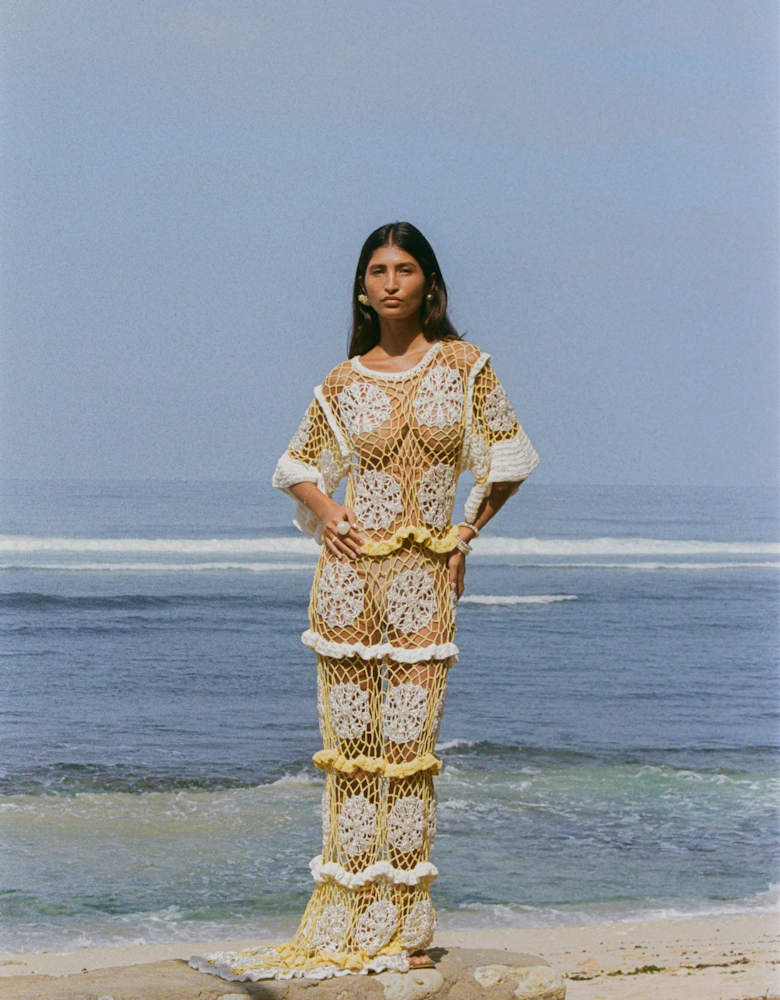 Daisy Crochet Dress White and Yellow