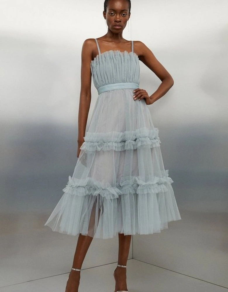 Tulle Bandeau Tiered Midi Dress