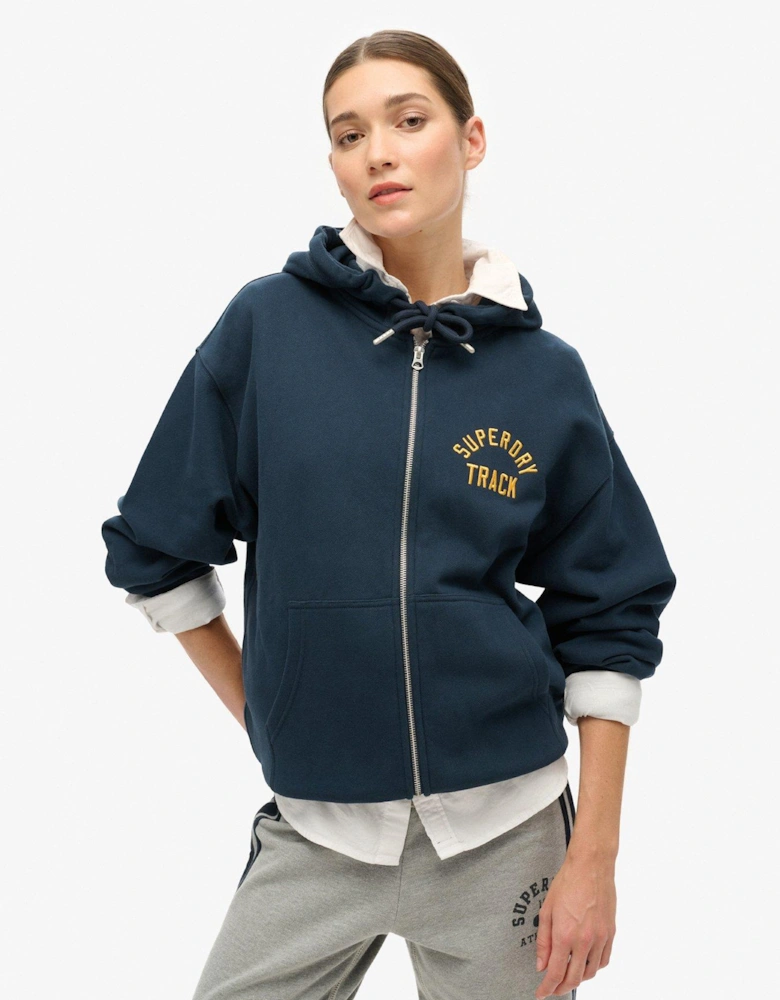 College Logo Boyfriend Zip Hoodie - Blue